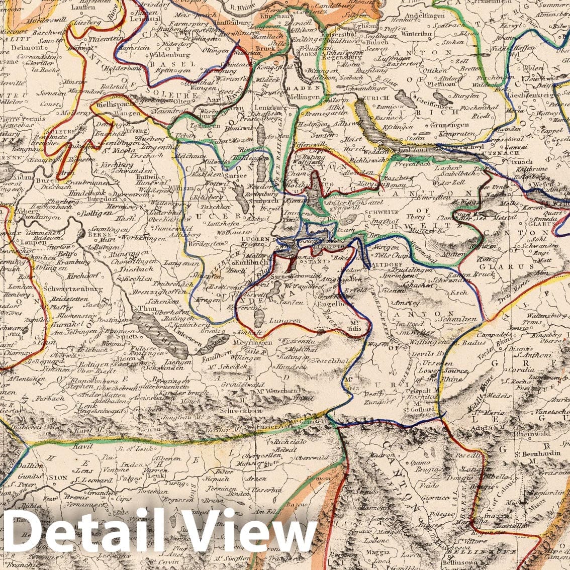 Switzerland - River Map, 1848 - Historical Map Print