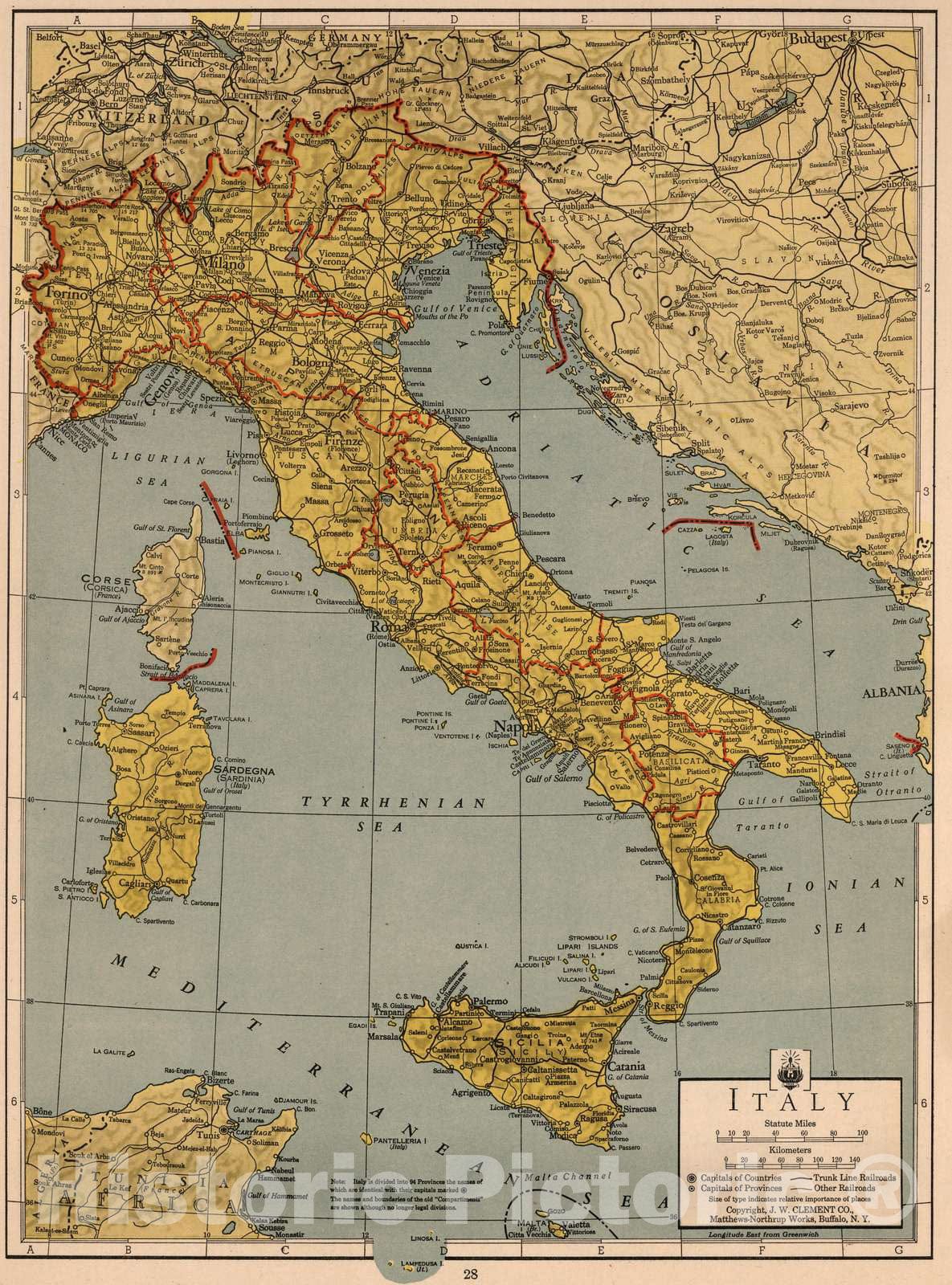 World War II: Italy - Railroad Map, 1943 - Historical Map Print