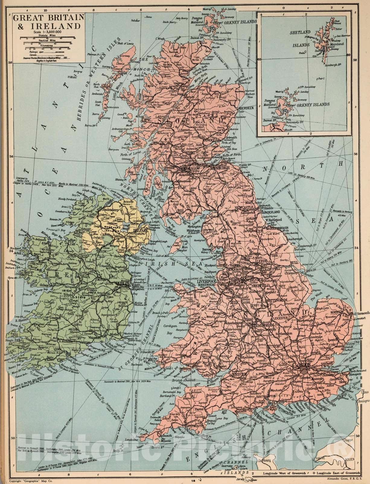 Great Britain and Ireland with Shetland and Orkney Islands - Railroad Map, 1935