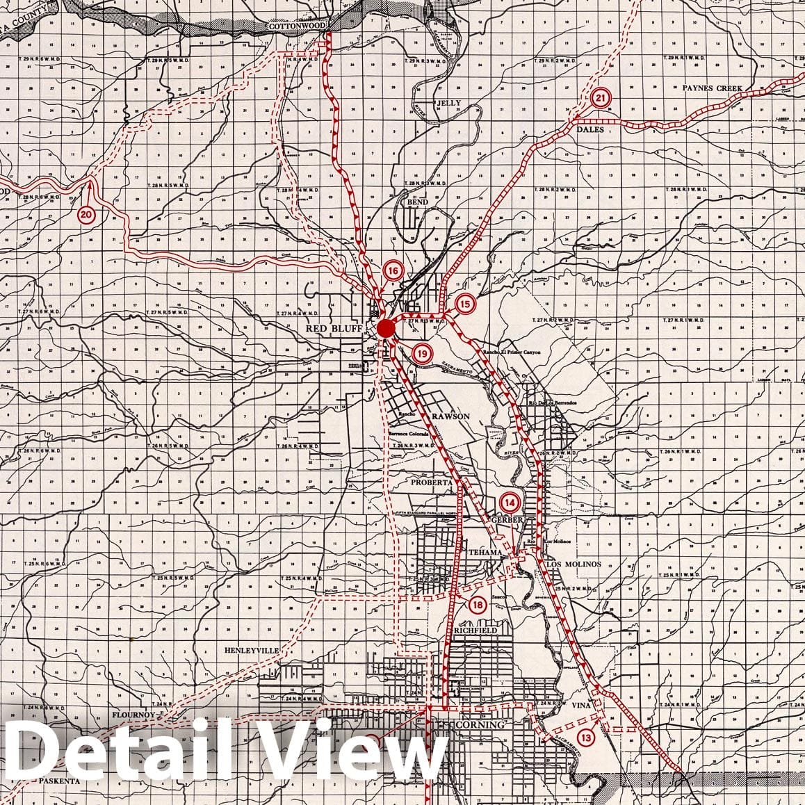 Tehama County, California - Road Map, 1935 - Historical Map Print