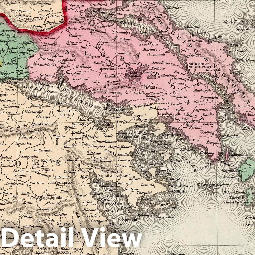 Greece 1859 Historical Map Print - Desilver's New Universal Atlas