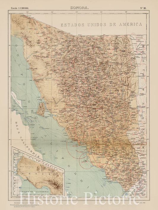 Historic Wall Map : Mexico, Sonora (Mexico : State) 1922 No. 26: Sonora , Vintage Wall Art