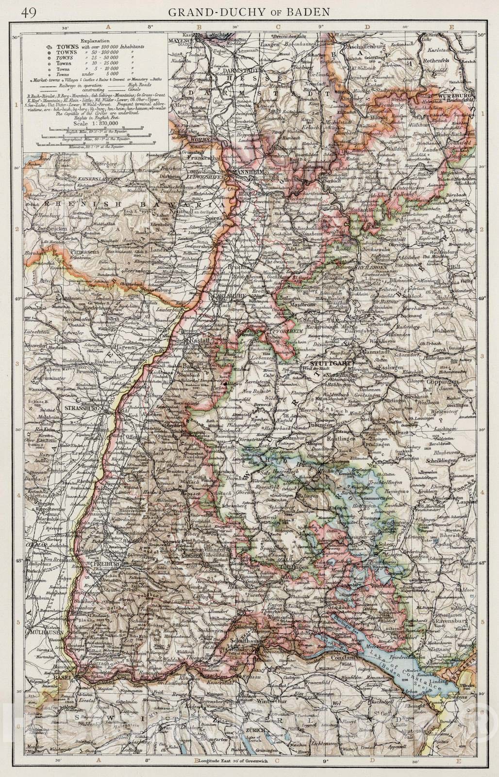 Historic Map : 1900 Grand-Duchy of Baden - Vintage Wall Art