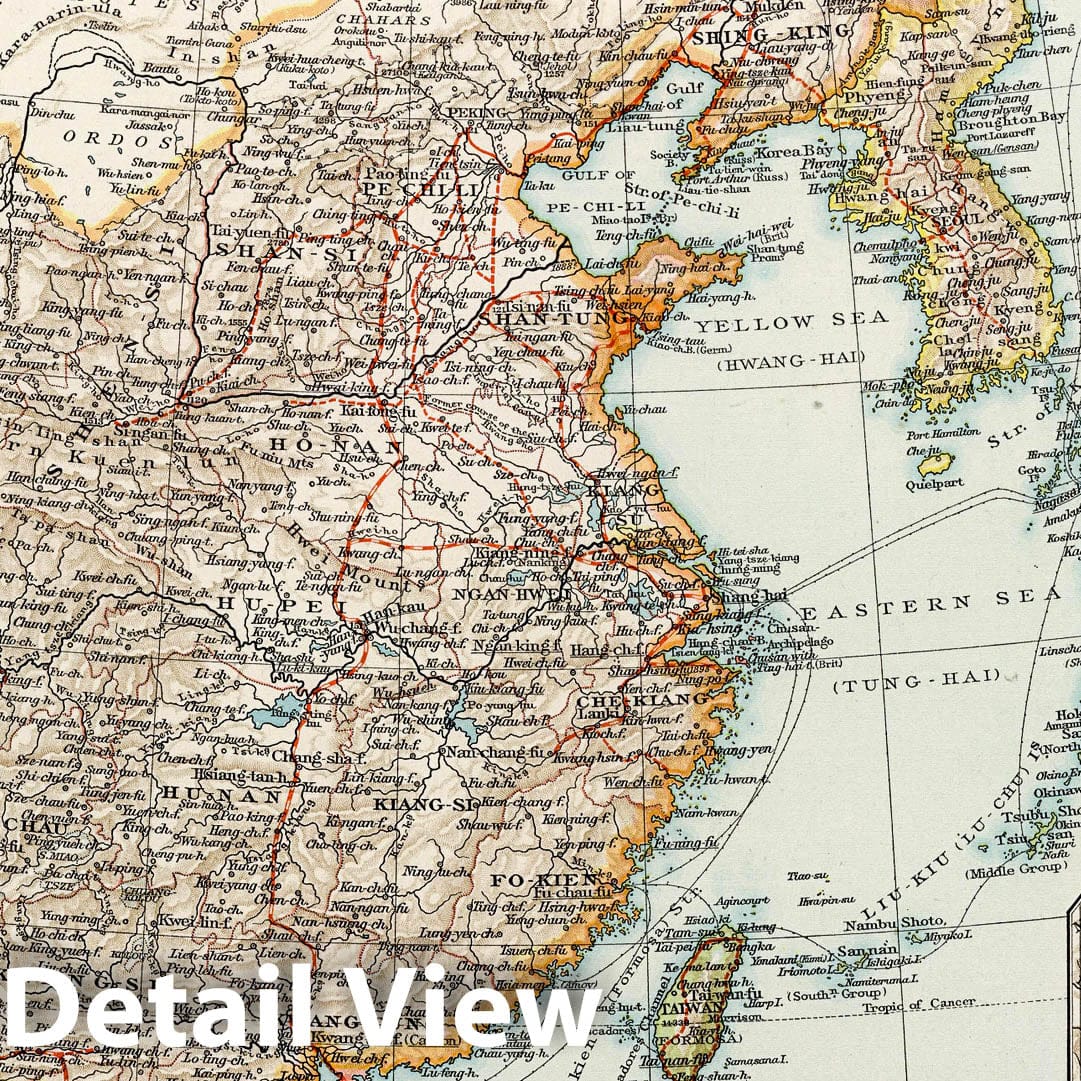 China and Japan - Railroad Map, 1900 - Historical Map Print