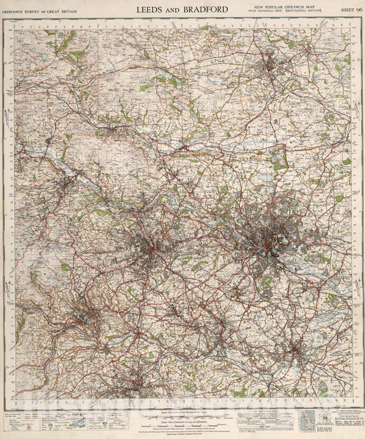 Historic Map : National Atlas - 1947 Sheet 96. Leeds and Bradford. - Vintage Wall Art