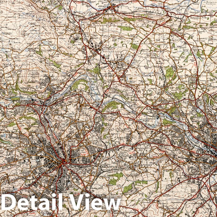 Leeds and Bradford, England - Railroad Map, 1947 - Ordnance Survey Print