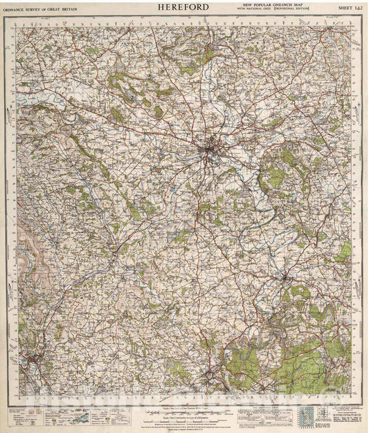 Historic Map : National Atlas - 1947 Sheet 142. Hereford. - Vintage Wall Art