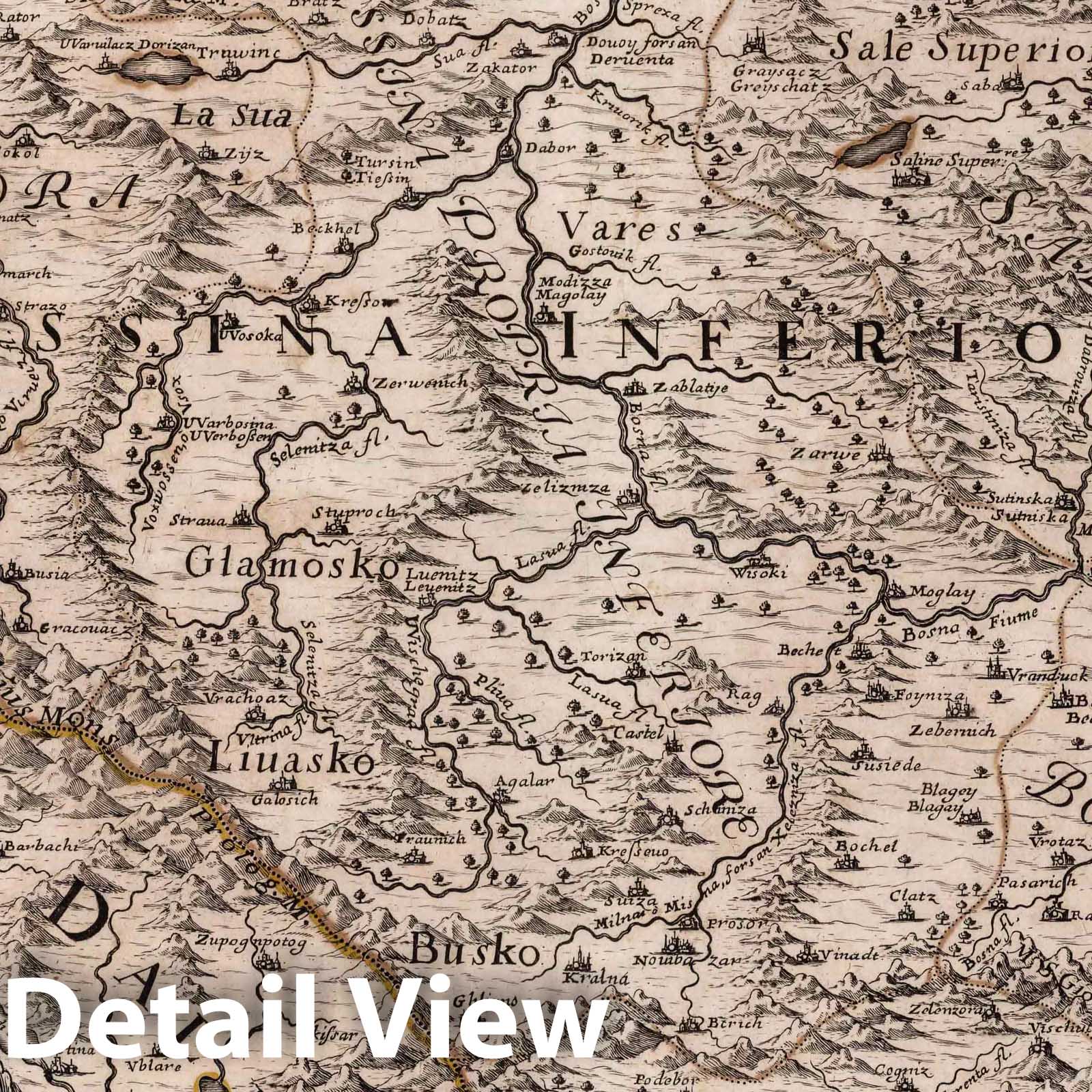 Bosnia - River Map, 1689 - Historical Map Reproduction