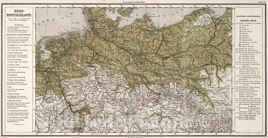 Northern Germany - Physical Map, 1872 - Historical Map Print