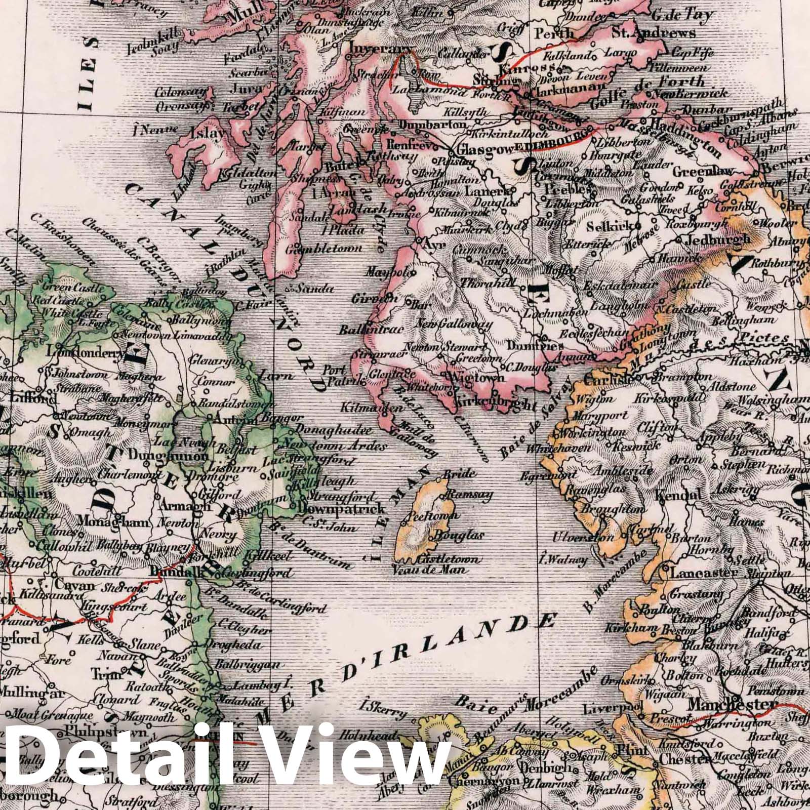 Historic Map : England, British Isles 1834 36. Carte Generale des Iles Britanniques. , Vintage Wall Art