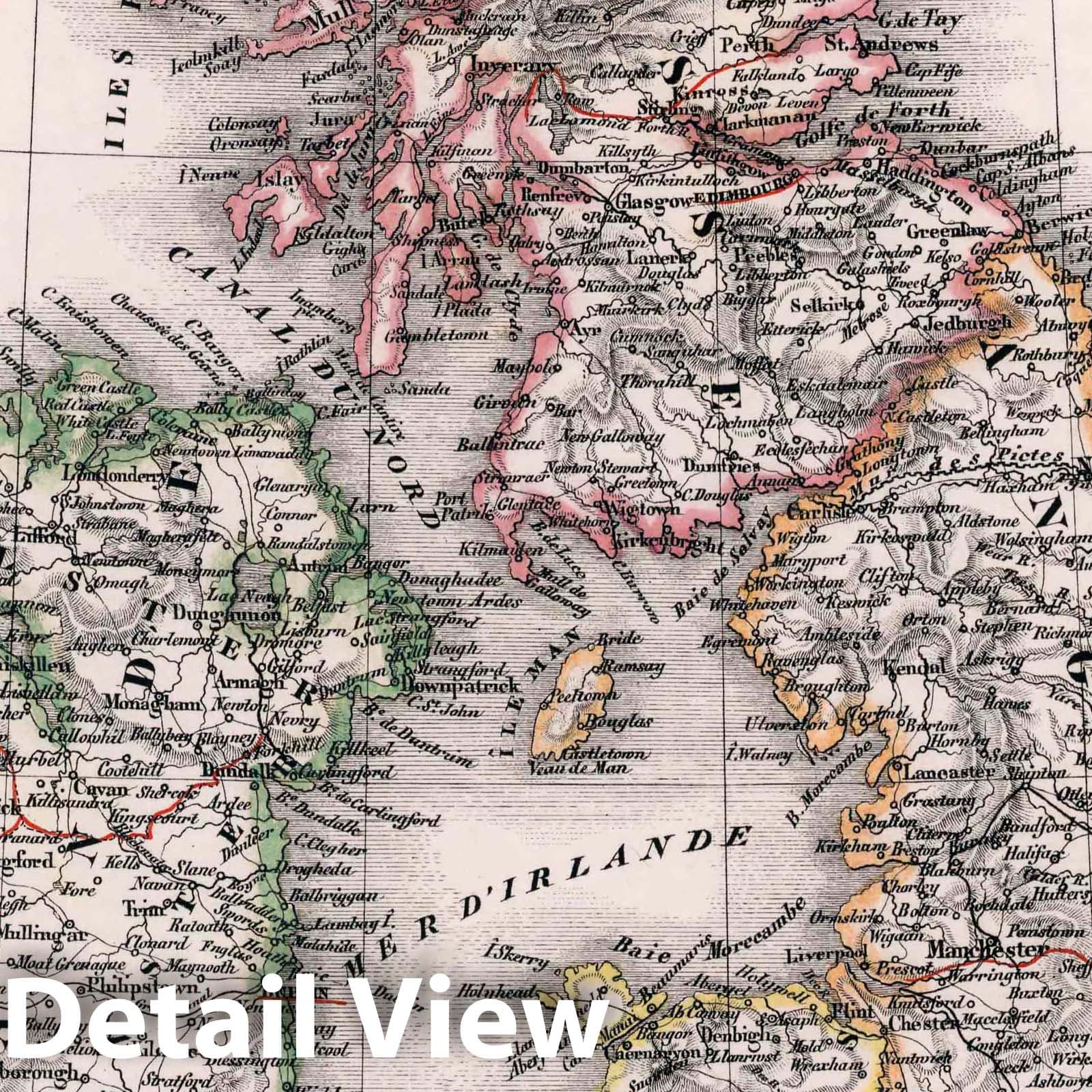 British Isles, 1834 - Historical Map Print from Heck's Atlas geographique