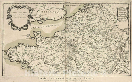 Historic Map : France, 1695 Partie Septentriole de la France (Northern Sheet). Carte Particulaire de Postes de France. , Vintage Wall Art