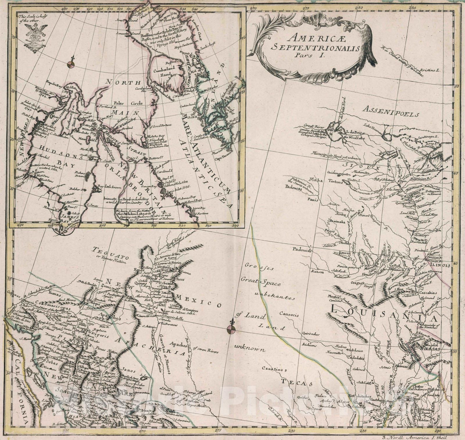 Historic Wall Map : School Atlas - 1753 Americae septentrionalis pars I - Vintage Wall Art