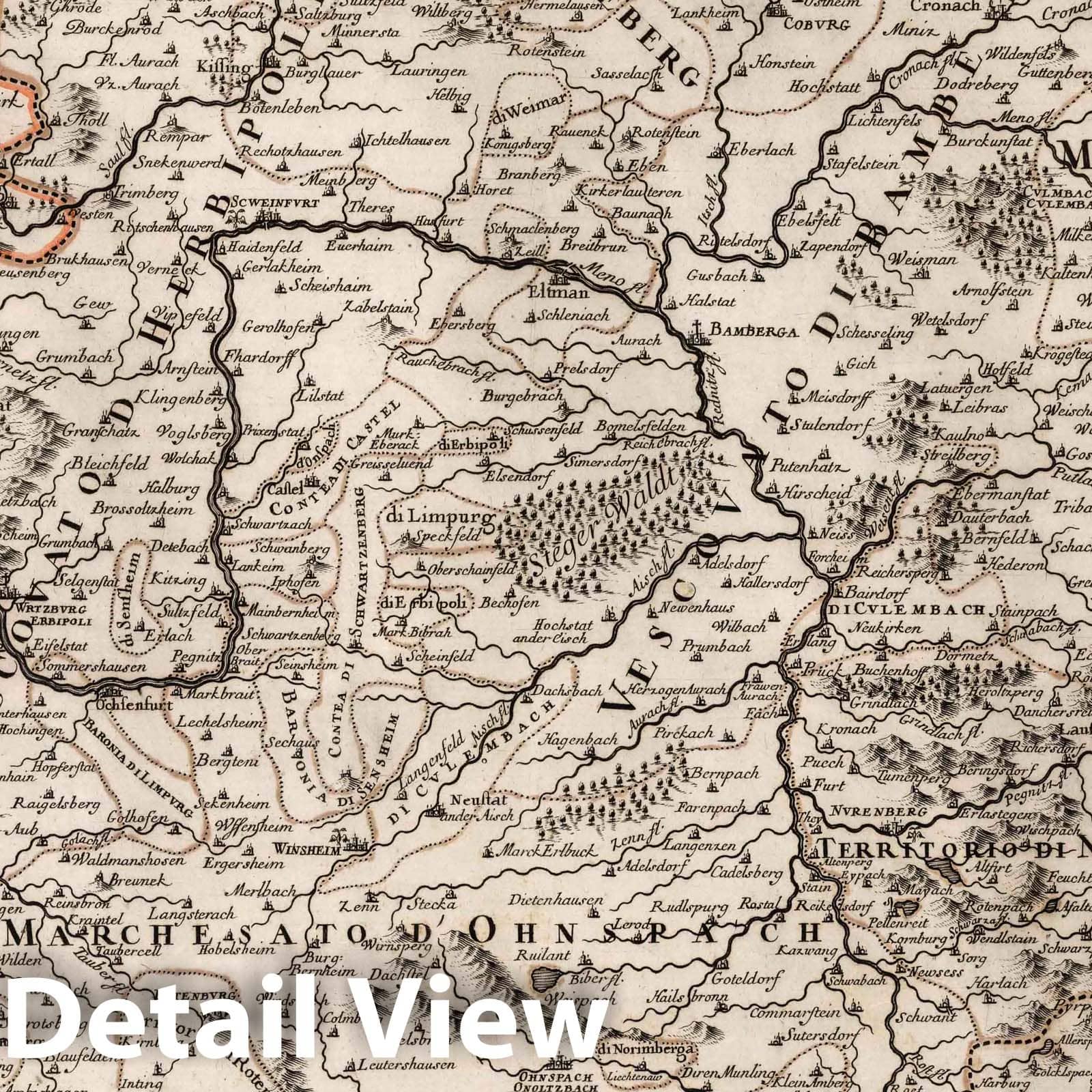 Franconia Region, Germany - River Map, 1690 - Historical Map Print