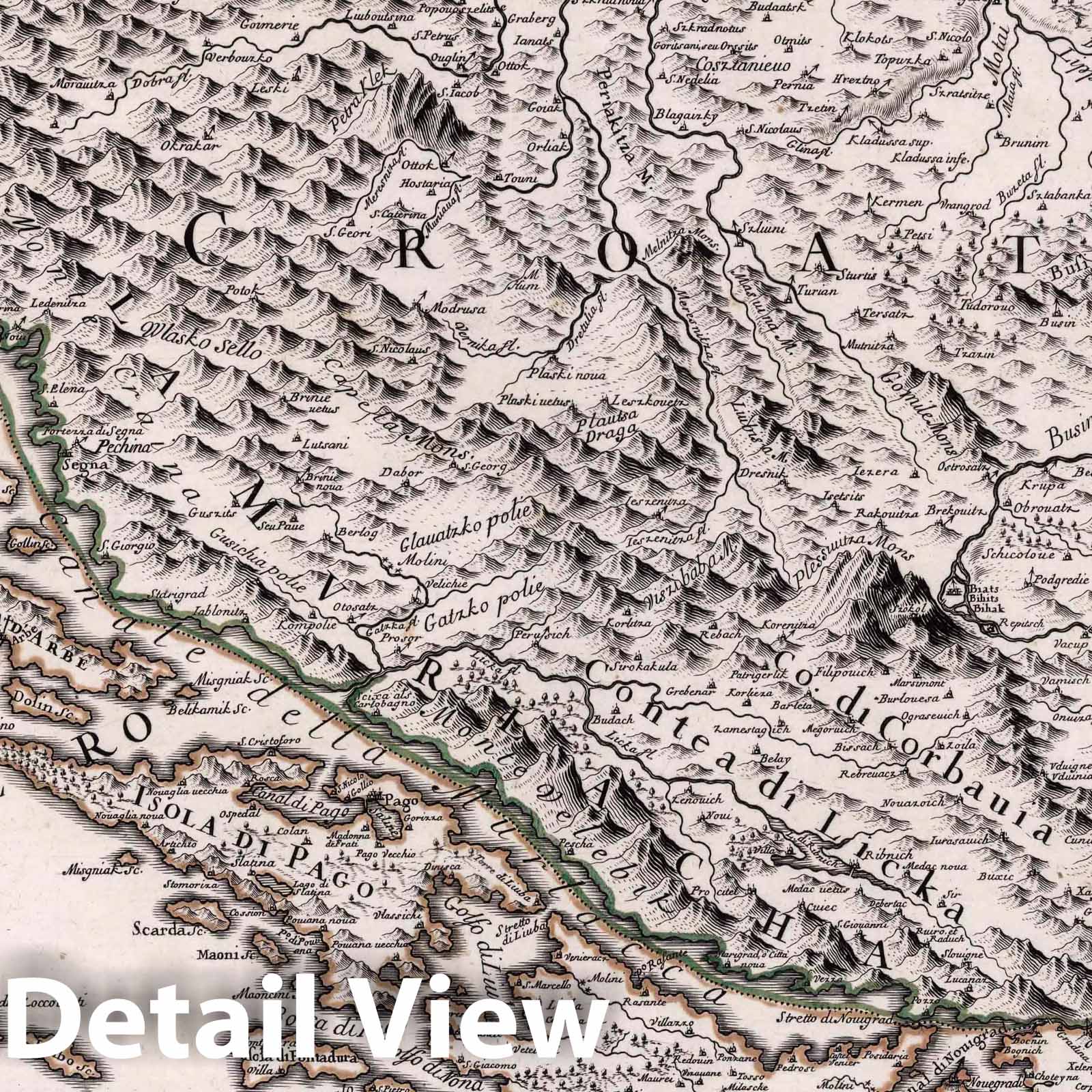 Croatia and Zara - River Map, 1690 - De Rossi Historical Map Print