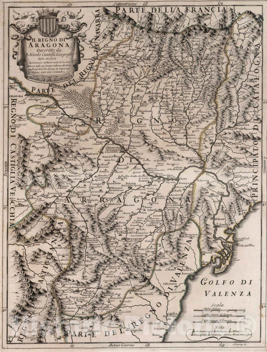 Historic Map : Spain, , Europe 1696 Il Regno di Aragona , Vintage Wall Art