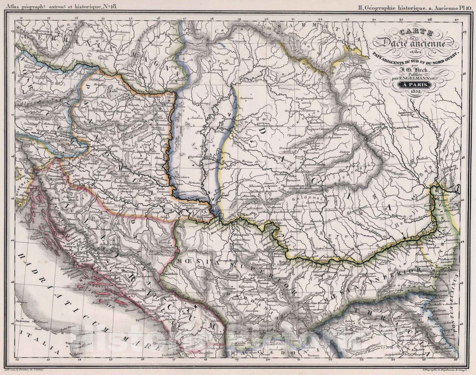 Historic Map : Romania, 1832 18. Carte de la Dacie ancienne. , Vintage Wall Art