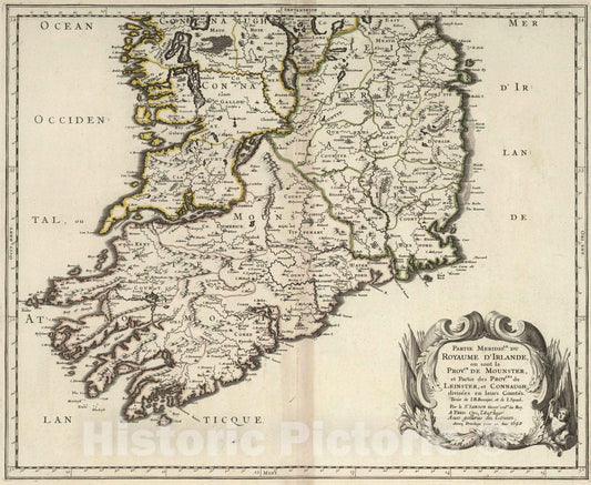 Historic Map : 1690 Southern Part of the Kingdom of Ireland. - Vintage Wall Art