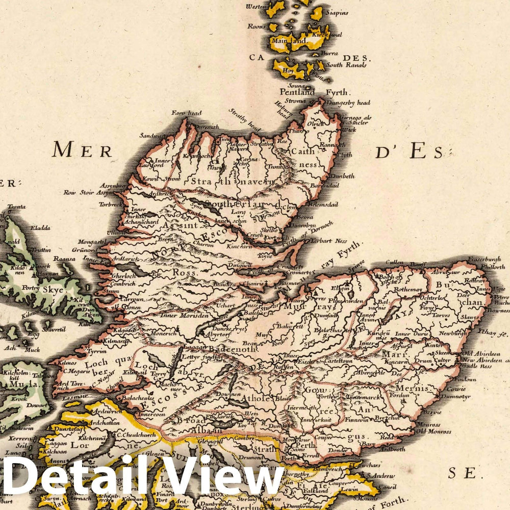 Historic Wall Map : 1665 United Scotland - Vintage Wall Art