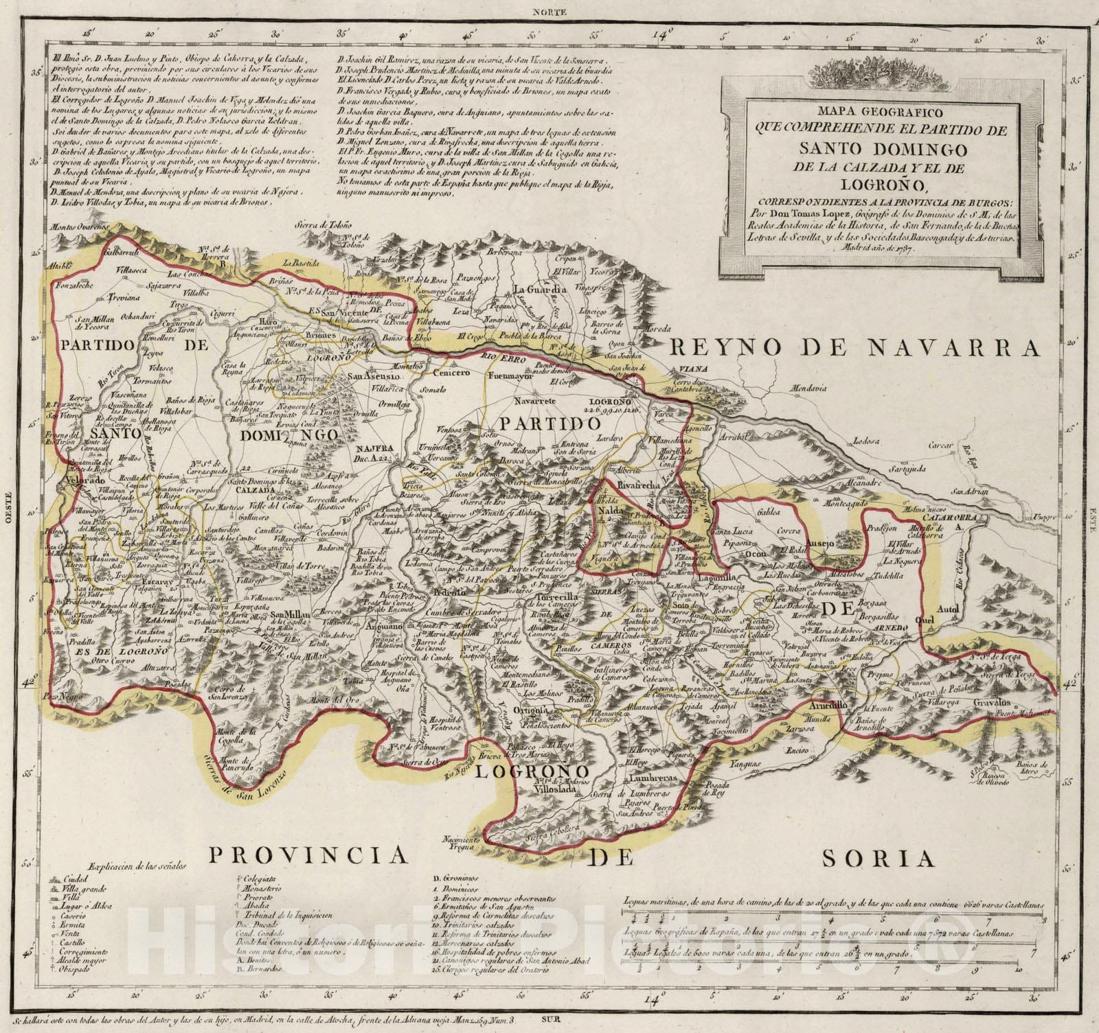 Historic Map : Spain, 1787 14. Mapa geografico que comprehende el partido de Santo Domingo , Vintage Wall Art