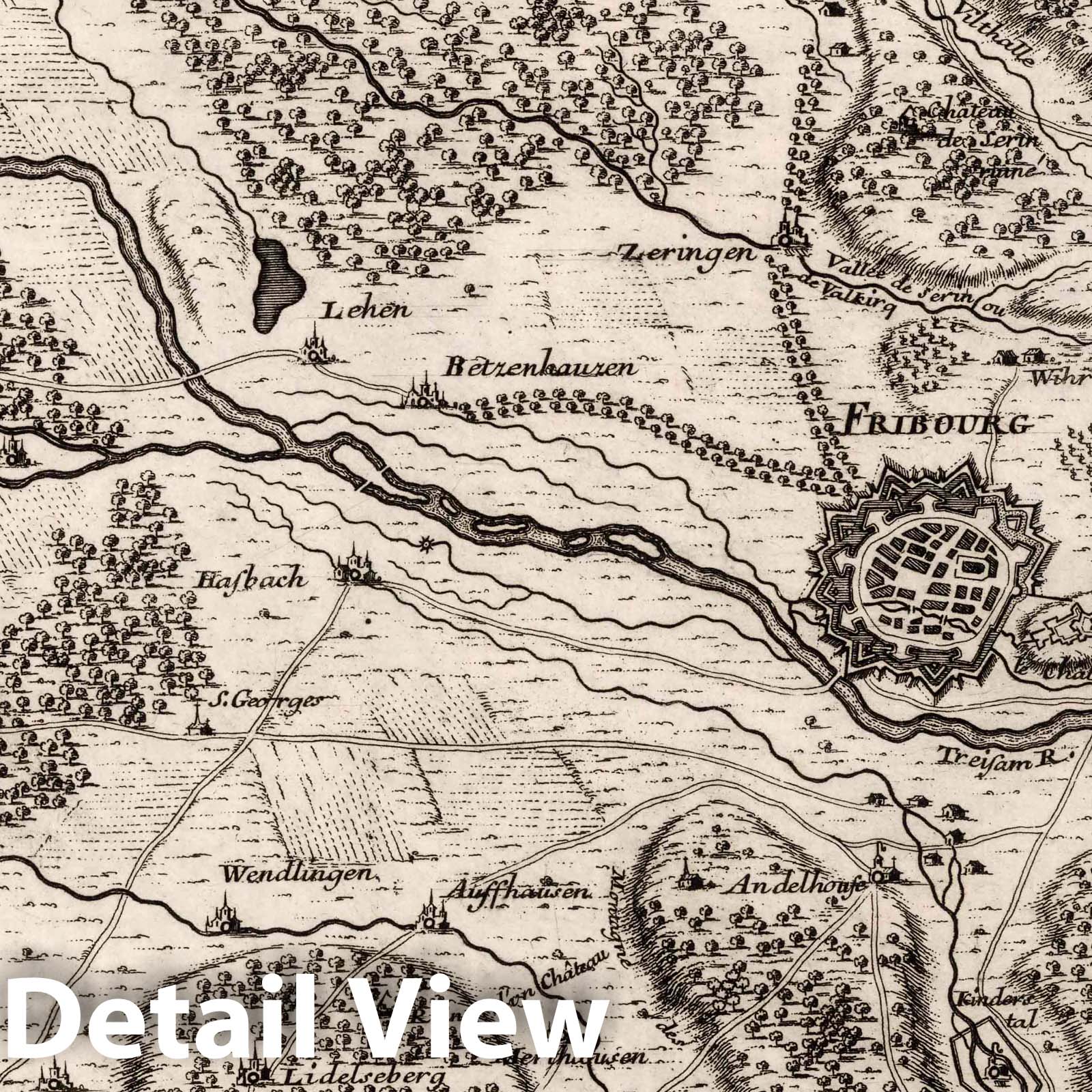 Environs of Two Brisach and Fribourg - Eastern Sheet, 1705 - Historical Map Print
