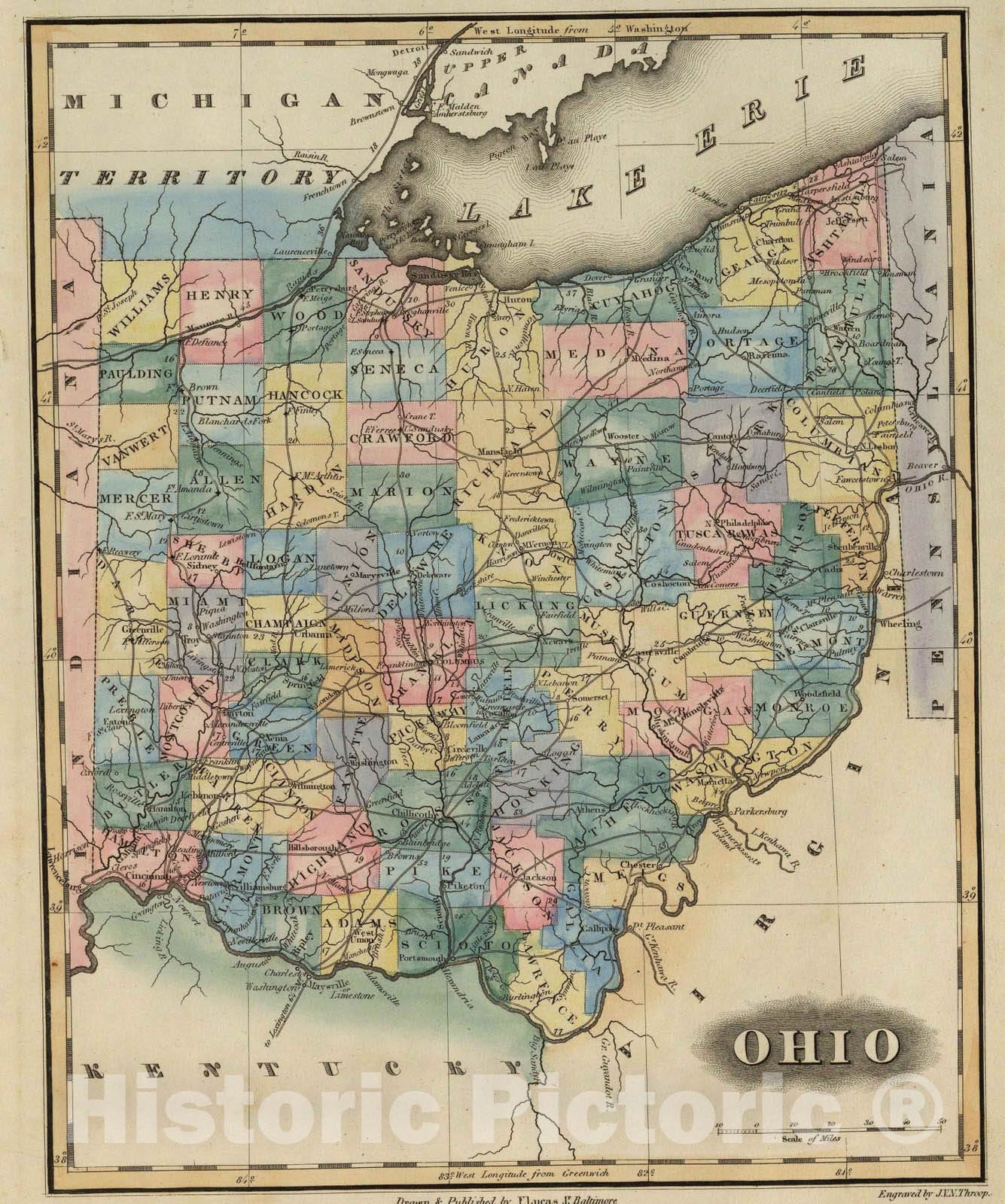 Historic Wall Map : 1823 Ohio. - Vintage Wall Art