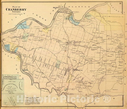 Historic Map : 1865 Cranberry Township. - Vintage Wall Art