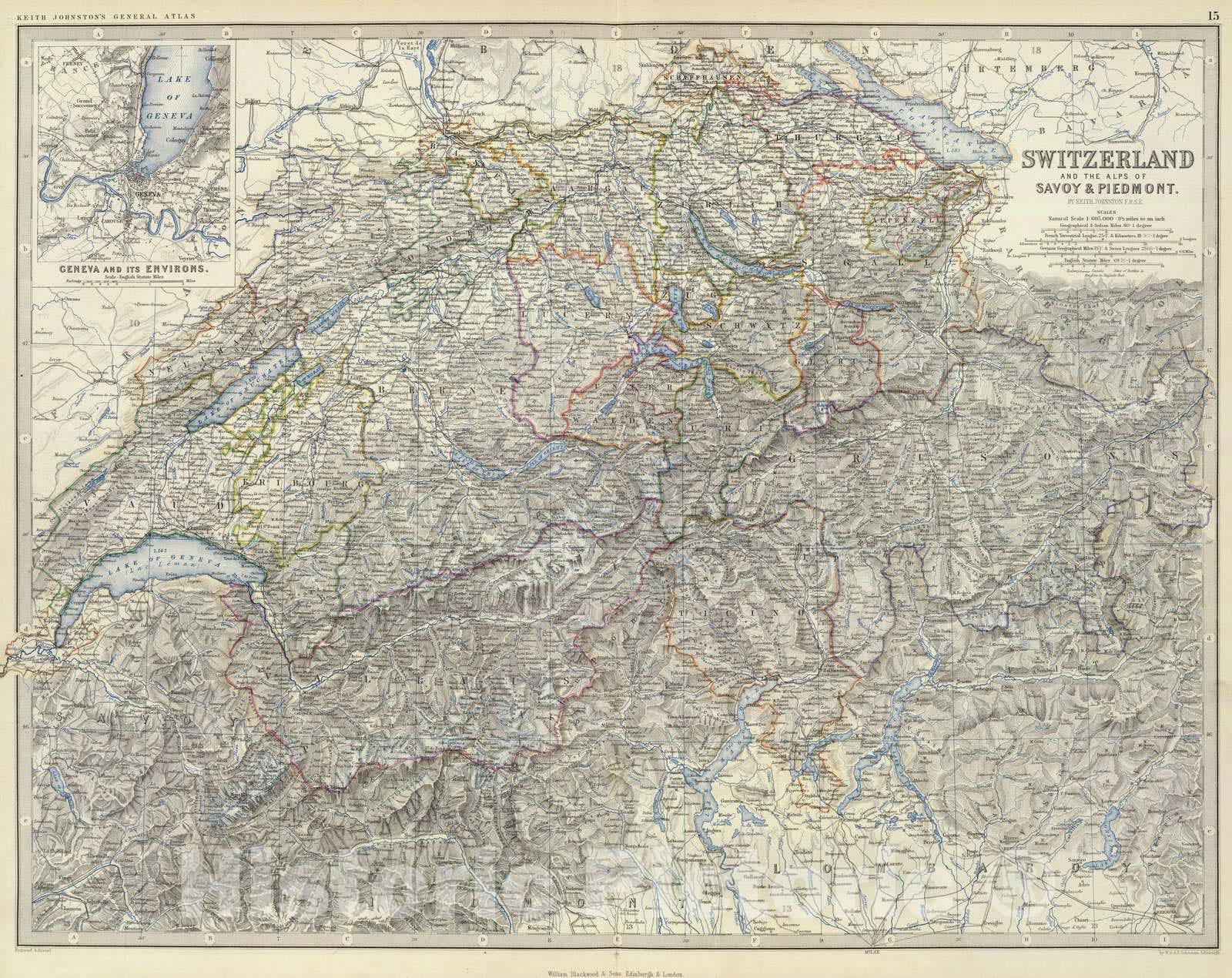 Historic Wall Map : 1861 Switzerland, Savoy, Piedmont. - Vintage Wall Art