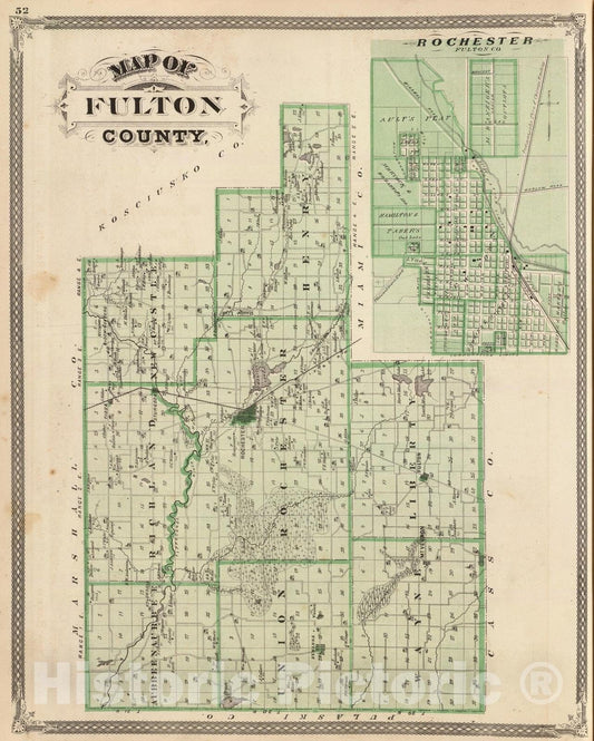 Historic Map : 1876 Map of Fulton County (with) Rochester, Fulton Co. - Vintage Wall Art