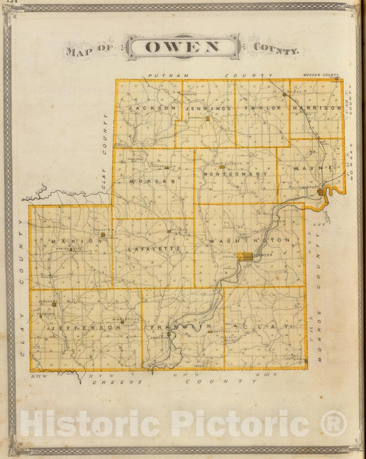 Historic Map : 1876 Map of Owen County. - Vintage Wall Art
