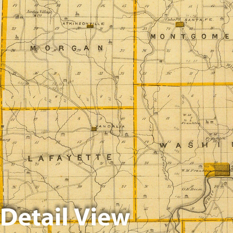 Owen County, Indiana - Railroad Map, 1876 - Historical Map Print