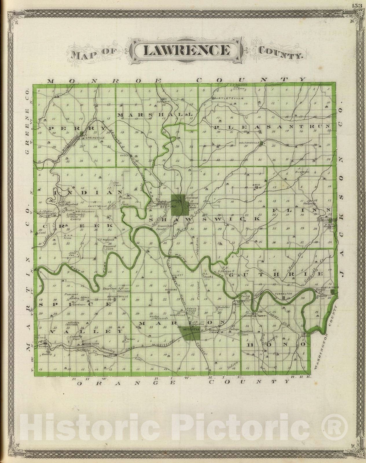Historic Map : 1876 Map of Lawrence County. - Vintage Wall Art