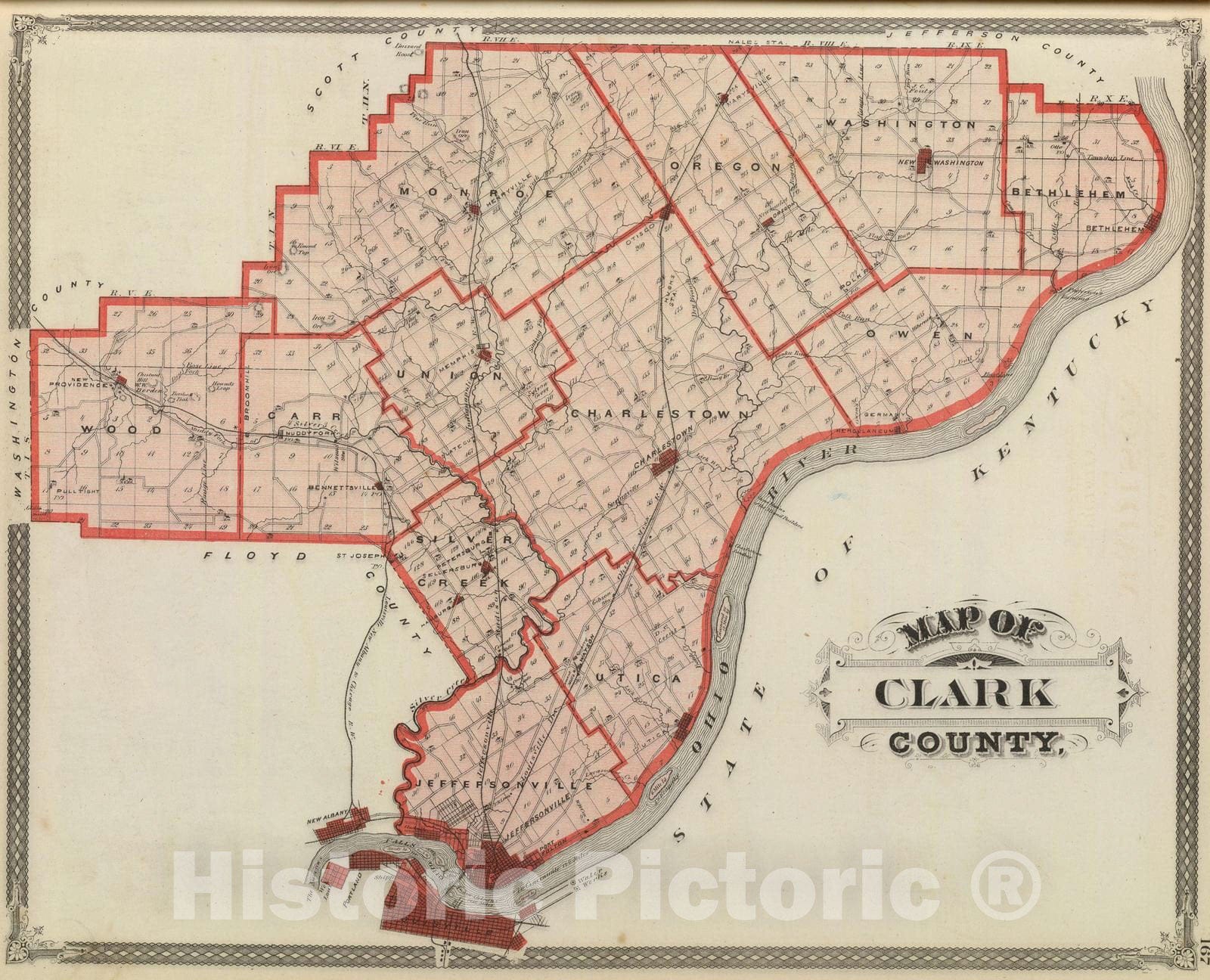 Historic Map : 1876 Map of Clark County. v1 - Vintage Wall Art