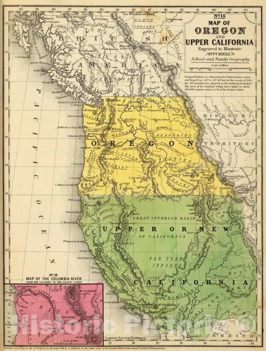 Historic Map : School Atlas - 1847 Oregon, Upper California. - Vintage Wall Art
