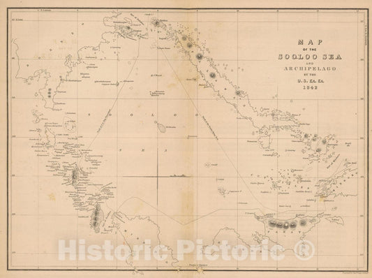 Historic Map : Sulu Archipelago (Philippines), Pacific 1845 Sooloo Sea, Archipelago. , Vintage Wall Art