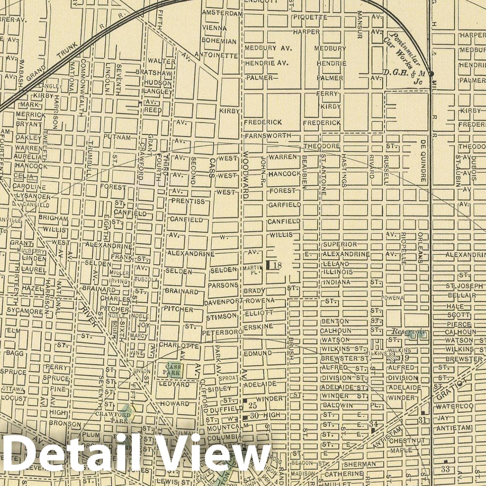 Detroit, Michigan - Railroad Map, 1891 - Historical Map Print