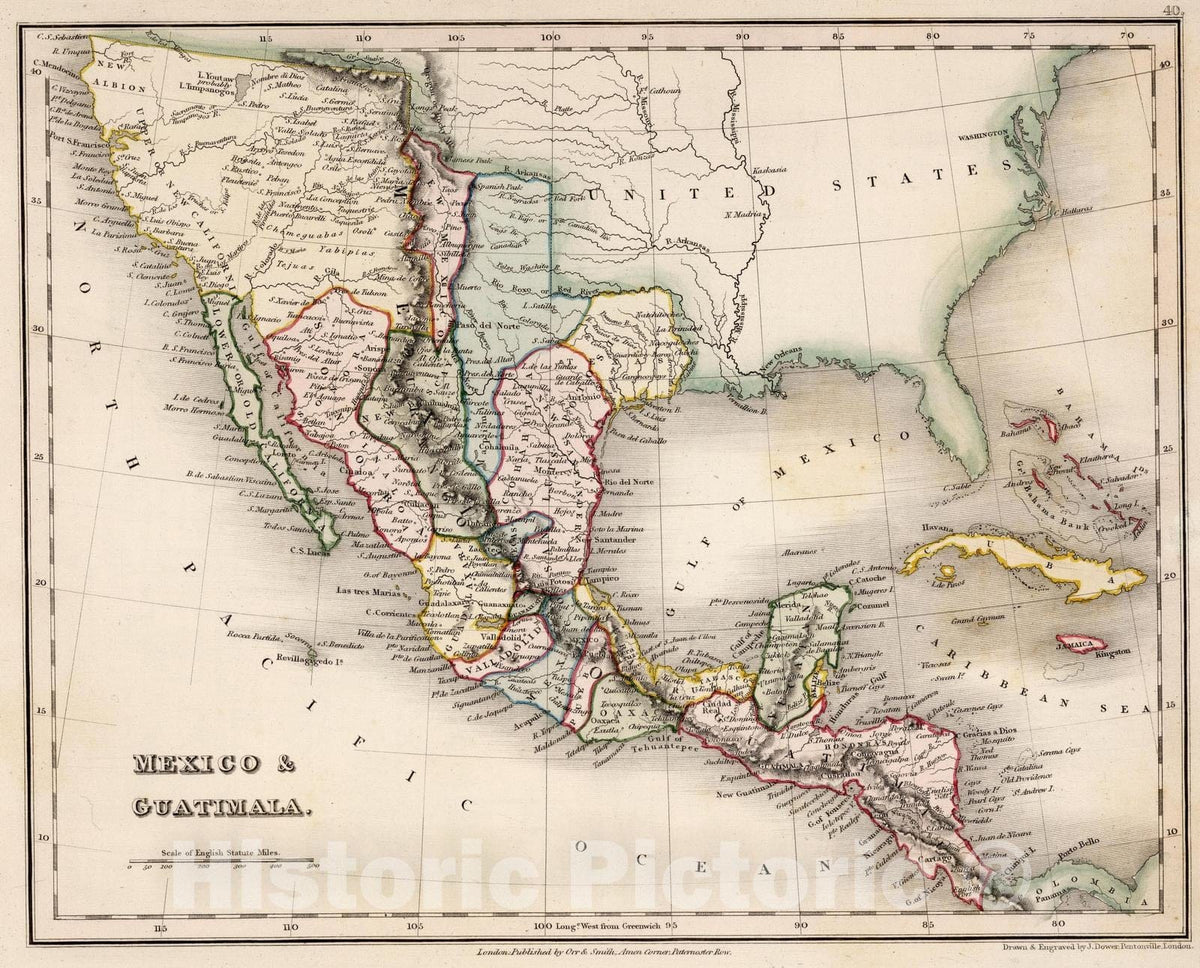 Historic Map : 1832 Mexico and Guatemala. - Vintage Wall Art