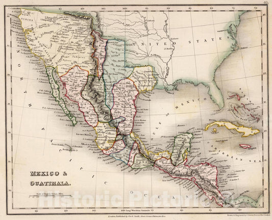 Historic Map : 1832 Mexico and Guatemala. - Vintage Wall Art
