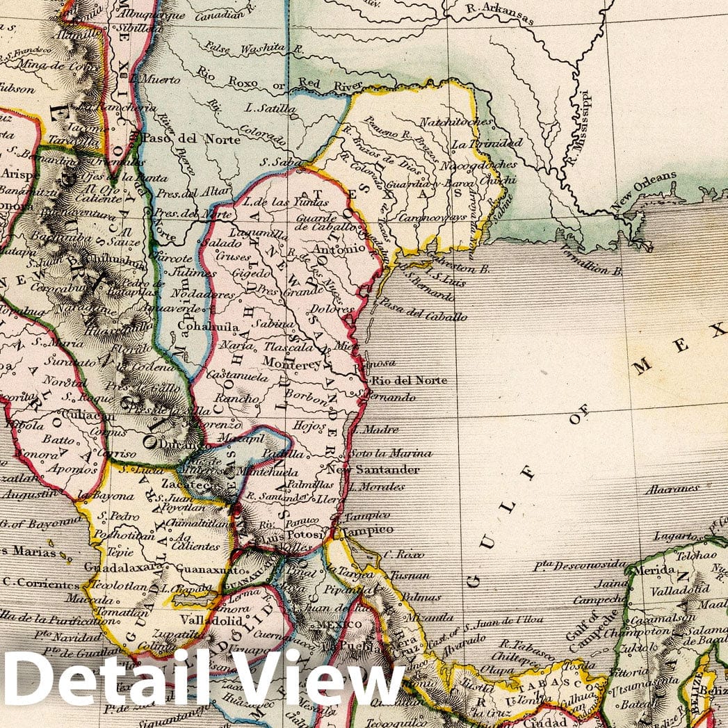 Mexico and Guatemala - River Map, 1832 - Historical Map Print