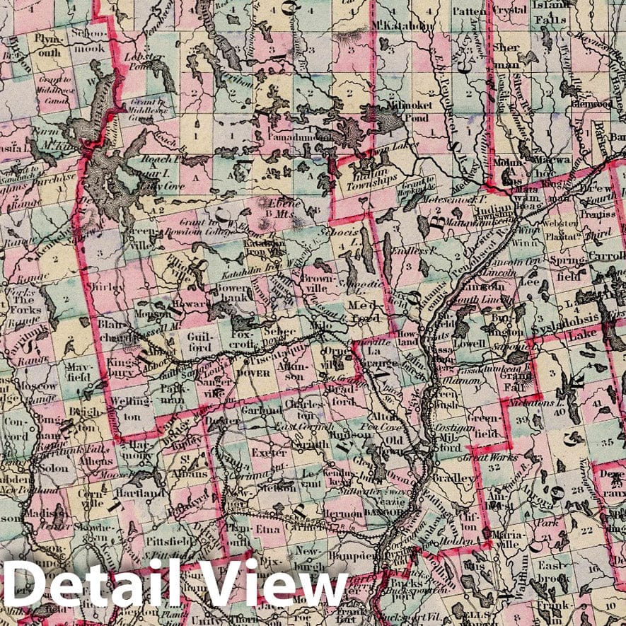 Maine - Railroad Map, 1855 - Hand-Colored Historical Map Print