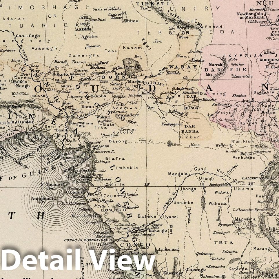 Africa - Railroad Map, 1880 - Hand-Colored Historical Map Print