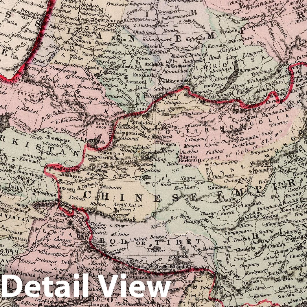 Asia - Railroad Map, 1884 - Historical Map Print