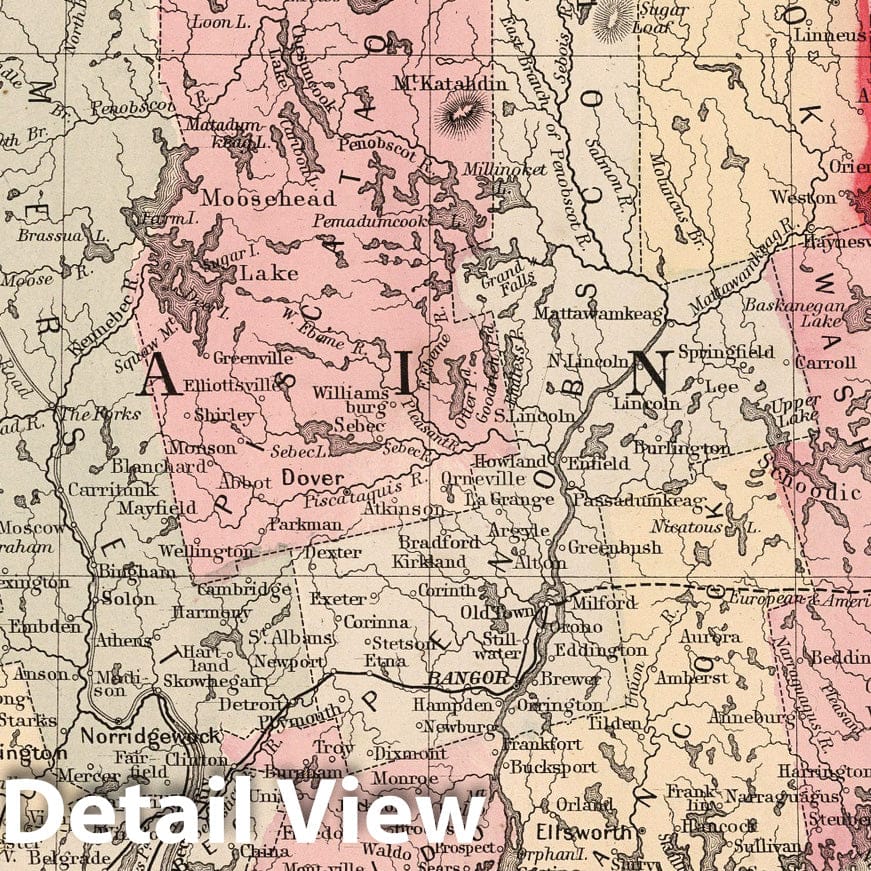 Maine 1868 Historical County Map - Mitchell's Atlas Hand-Colored Print