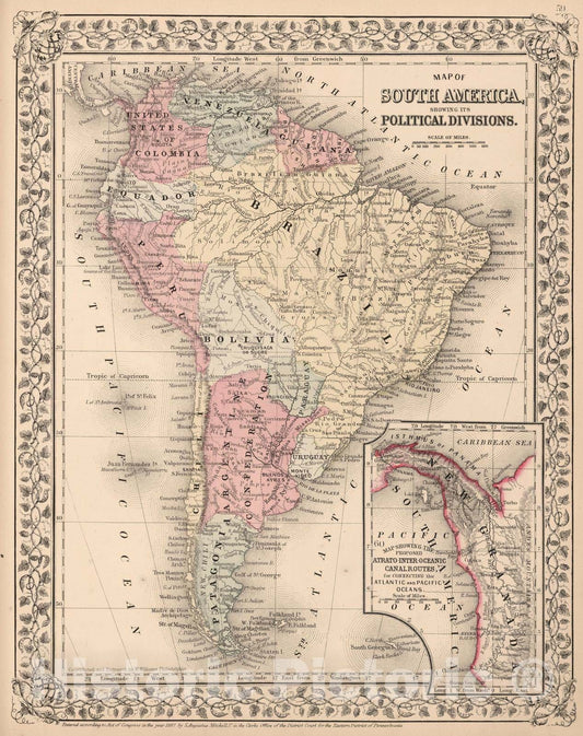 Historic Map : 1868 Map of South America - Vintage Wall Art