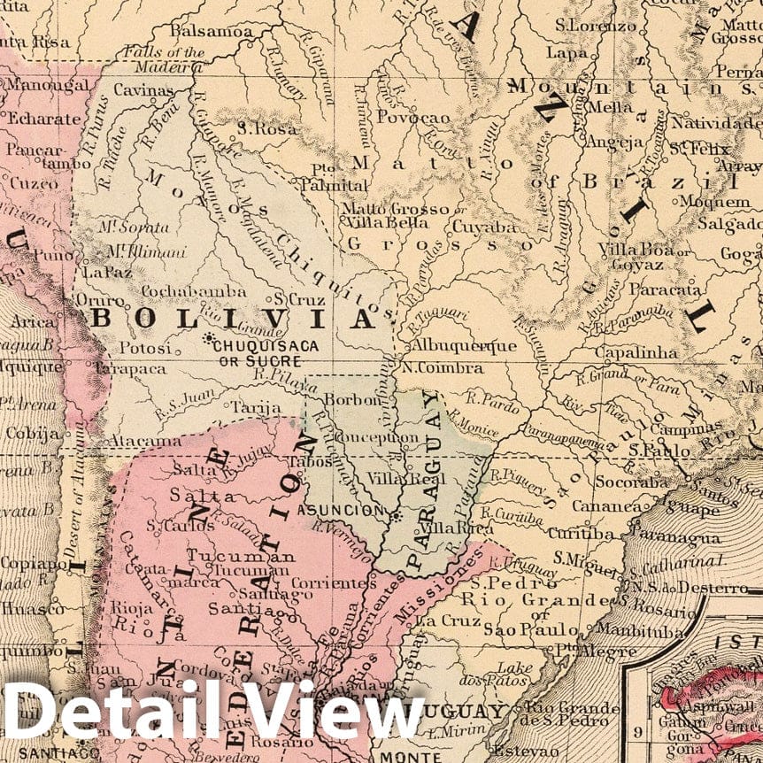 South America - Canal Map, 1868 - Historical Map Print