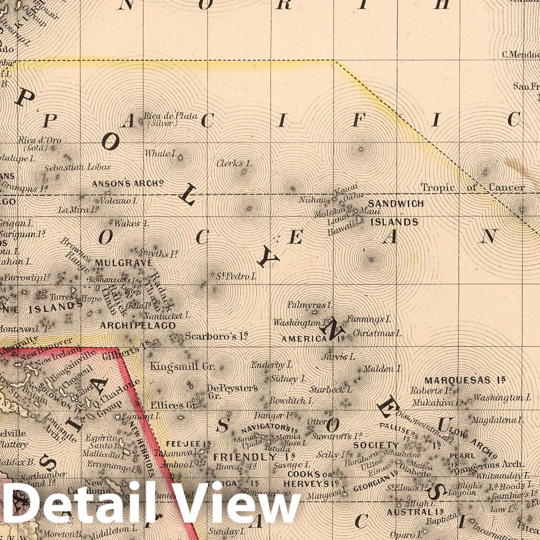 Oceanica with Sandwich Islands, 1868 - Historical Map Print