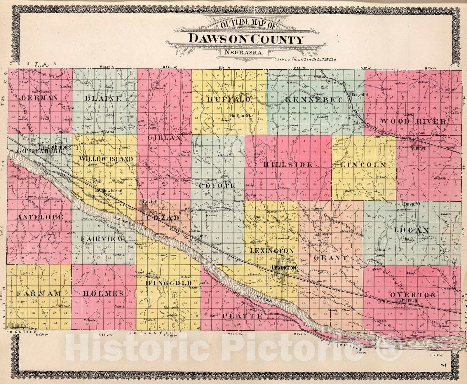 Historic Map : 1904 Dawson County, Nebraska. - Vintage Wall Art
