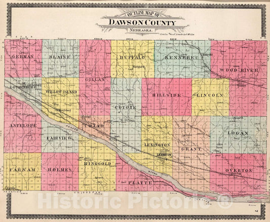 Historic Map : 1904 Dawson County, Nebraska. - Vintage Wall Art