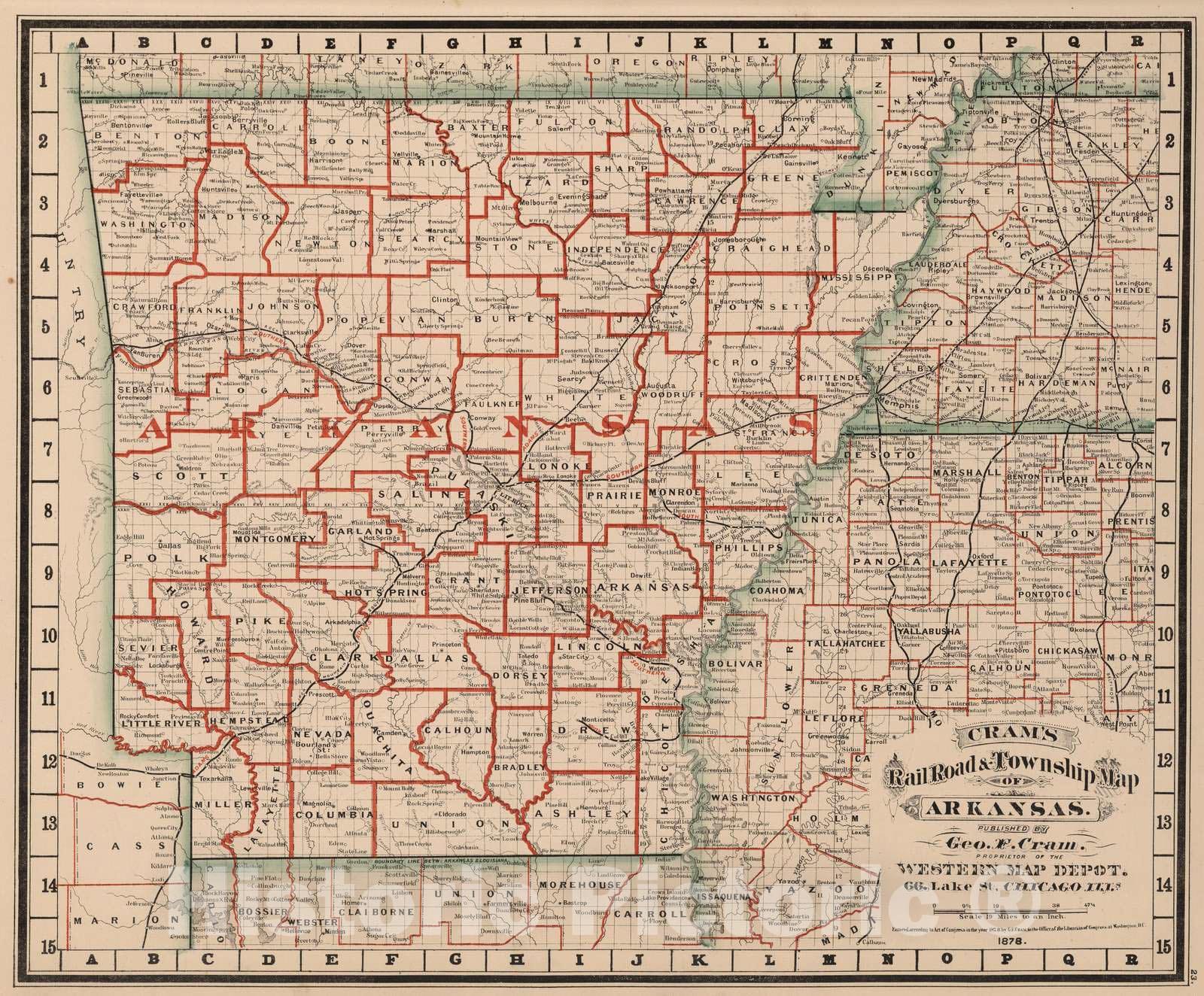 Historic Map : National Atlas - 1878 Arkansas. - Vintage Wall Art