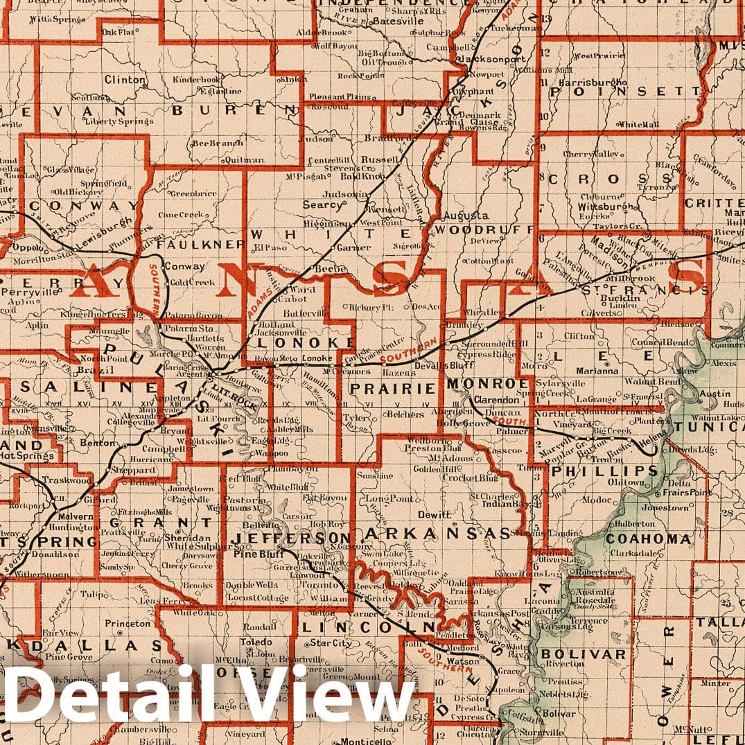 Arkansas - Railroad Map, 1878 - Cram's Standard American Atlas